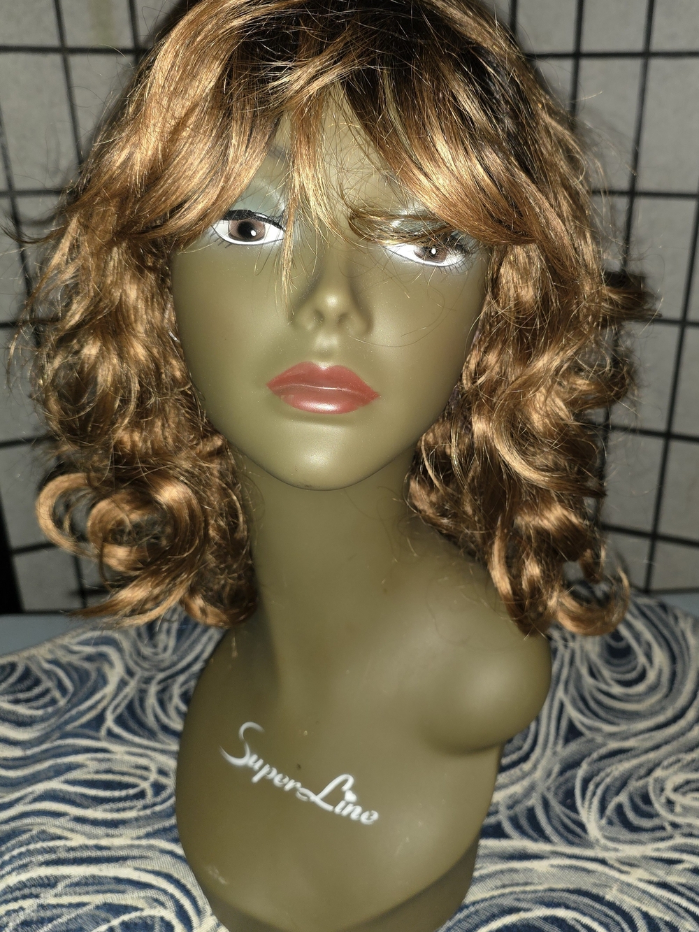 Swiking, Copper Brown Curly Shoulder-Length Wig